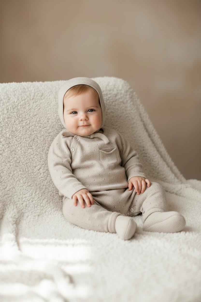 Knit Baby Layette Set – Romper, Bonnet & Booties