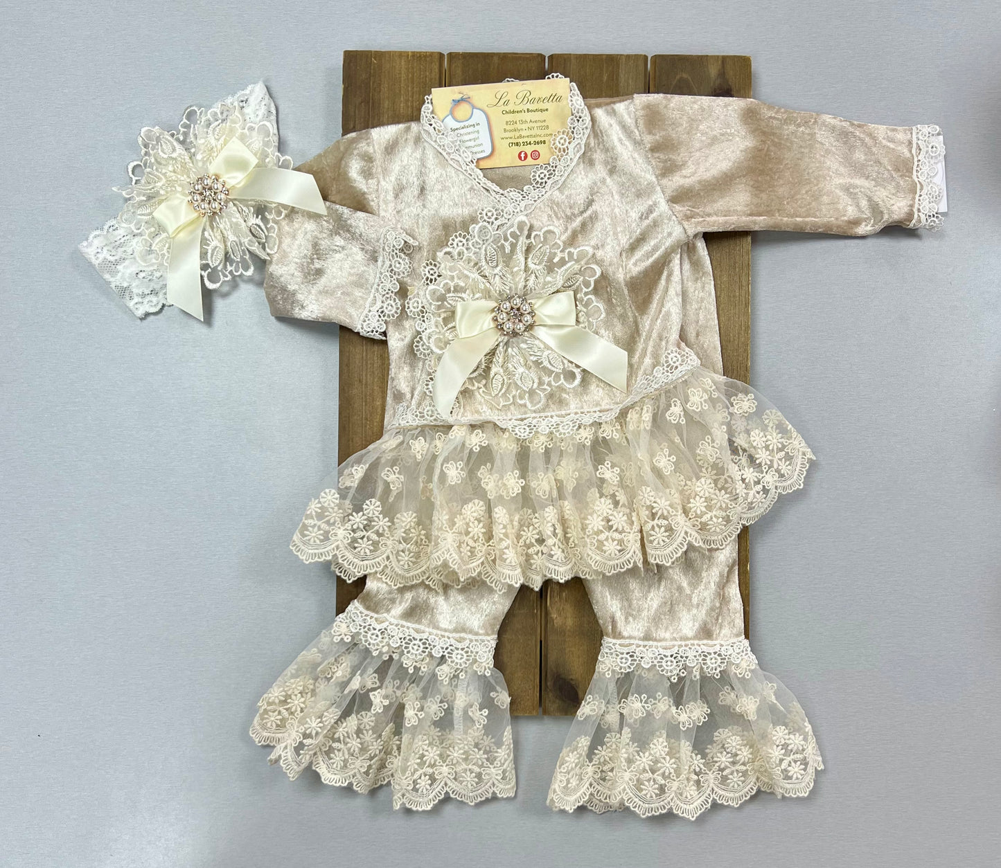 Katie Rose 2pc velour pants angel set ( Tan)