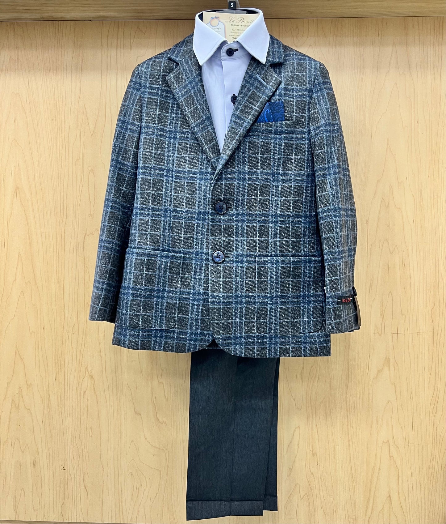 Blue and Gray plaid wool Blazer Boys suit