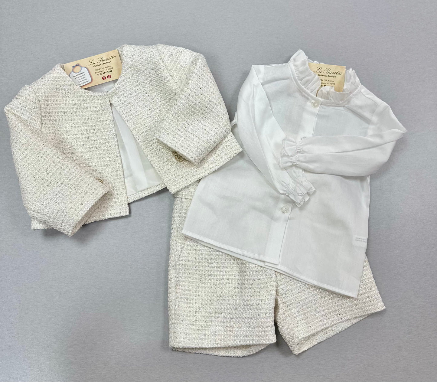 Bimbalo 3pc shorts tweed set made in Italy 6844
