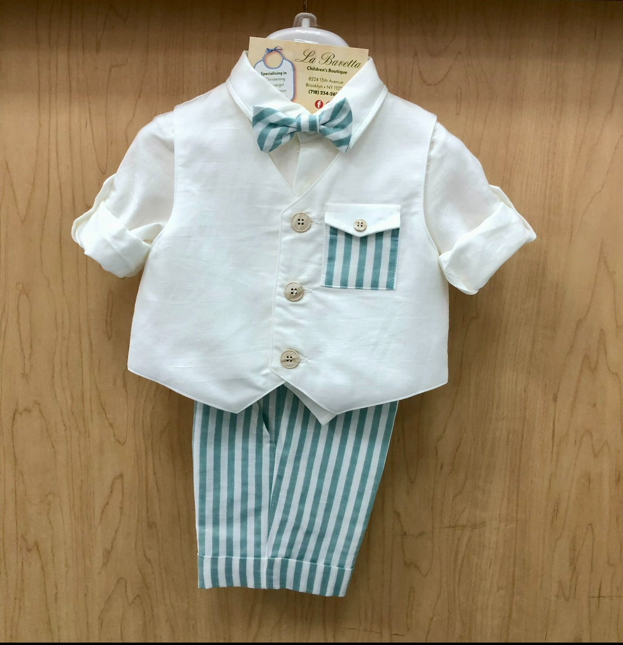 Formal and Trendy Boys green and white stripes shorts set made in Italy