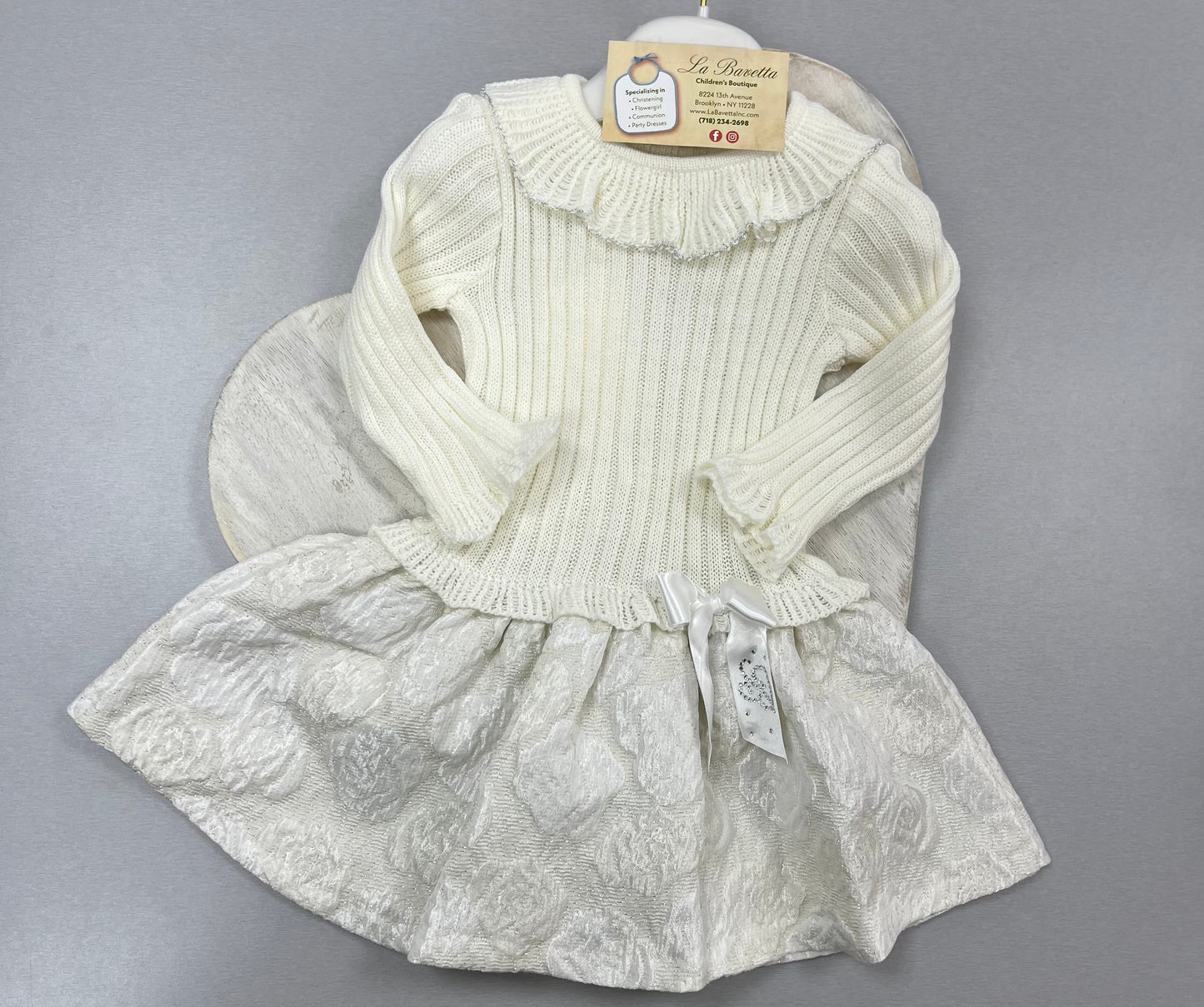 Bimbalo girls outfit ivory knit brocaded dress 7447