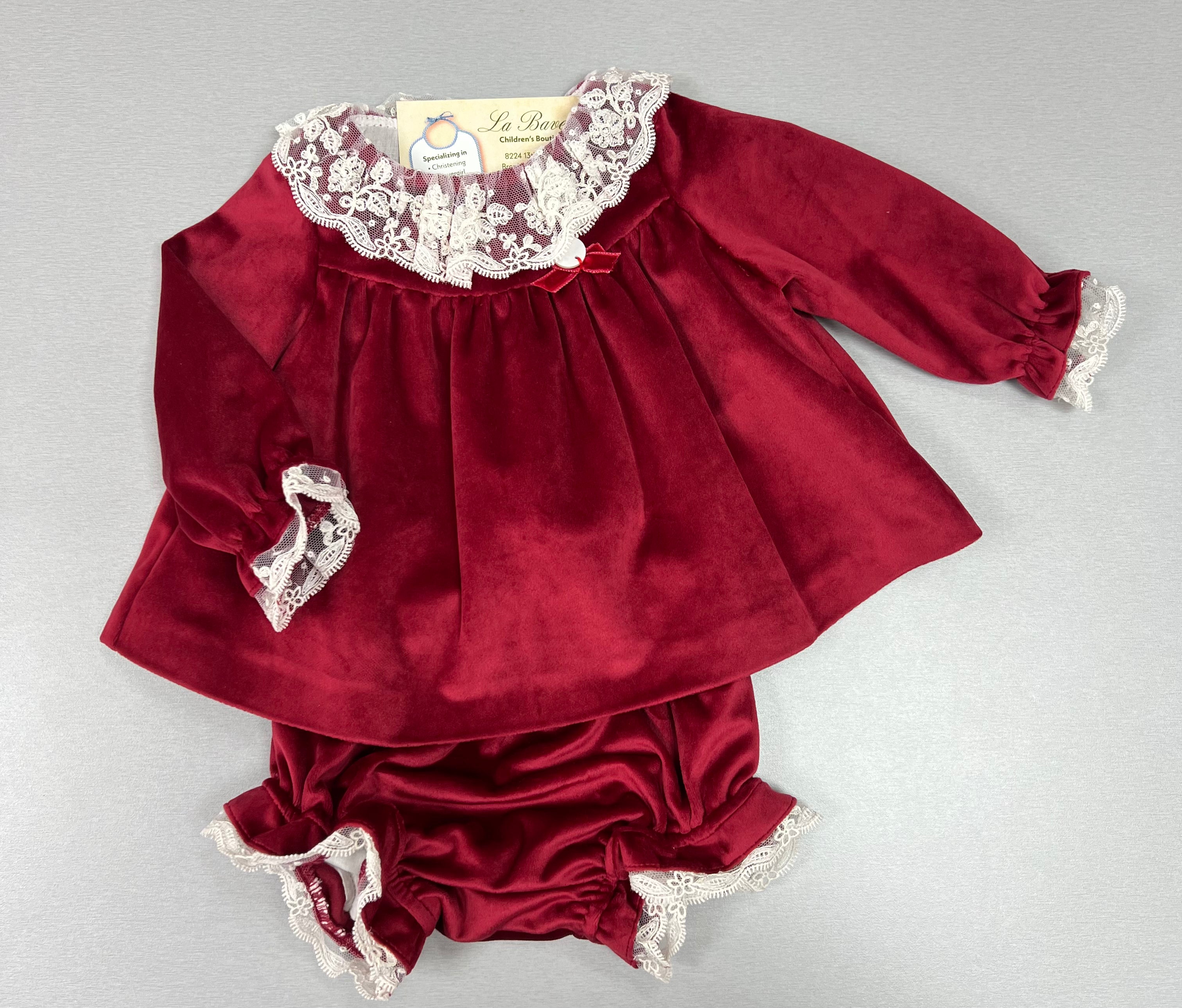 JESURUM Baby Lace-Collar Velvet Dress - Red