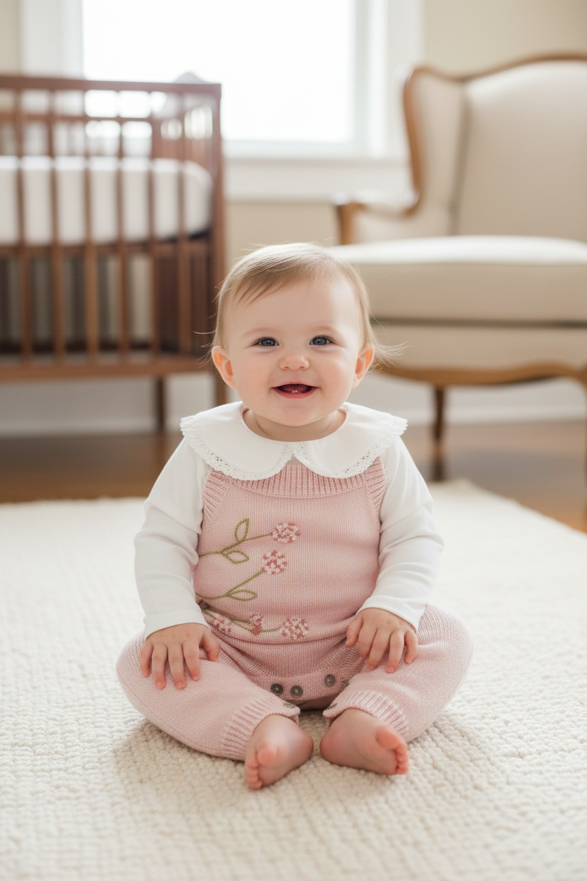 Pink Floral Knit Overall Set Emily