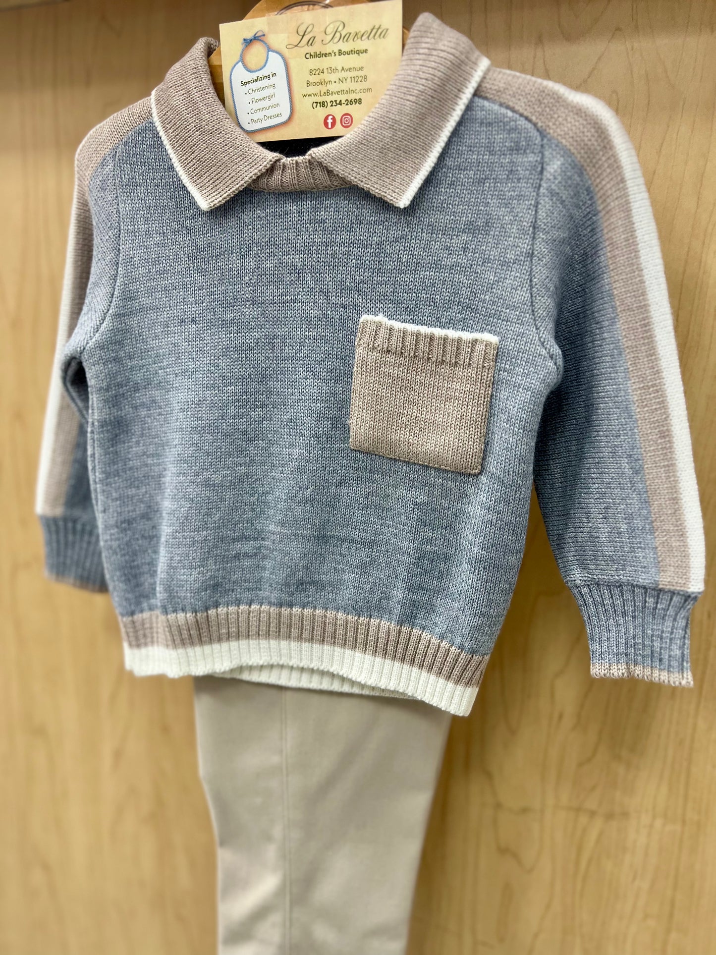 Grey sweater W/Tan pants set Made In Italy