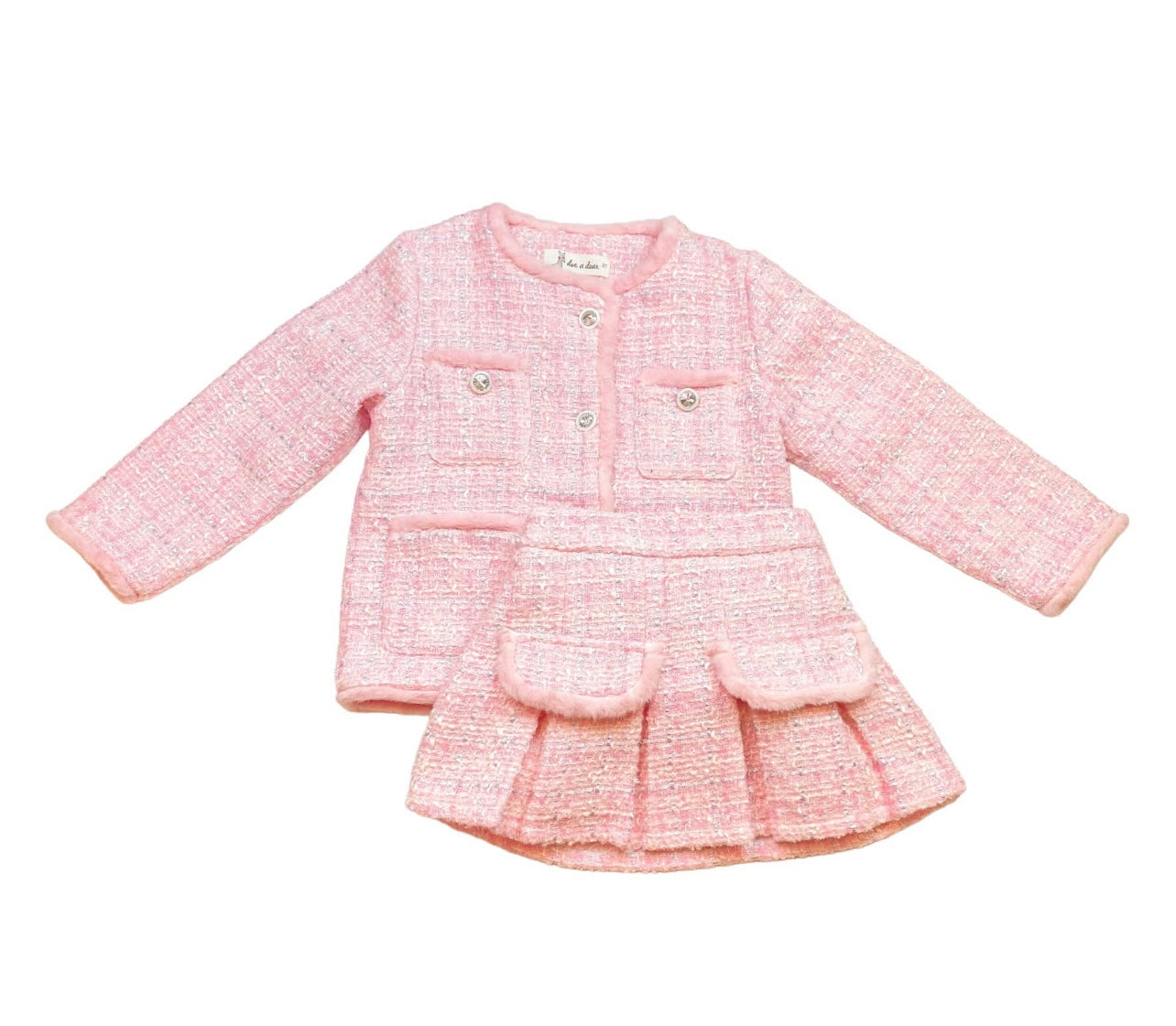 15392 Fur Trim Tweed Jacket skirt set