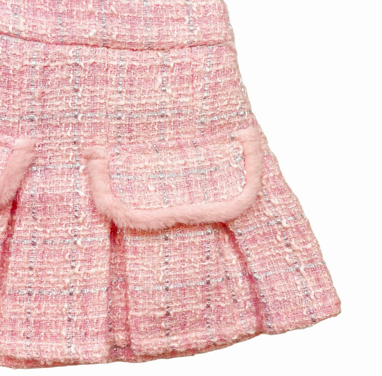 15392 Fur Trim Tweed Jacket skirt set