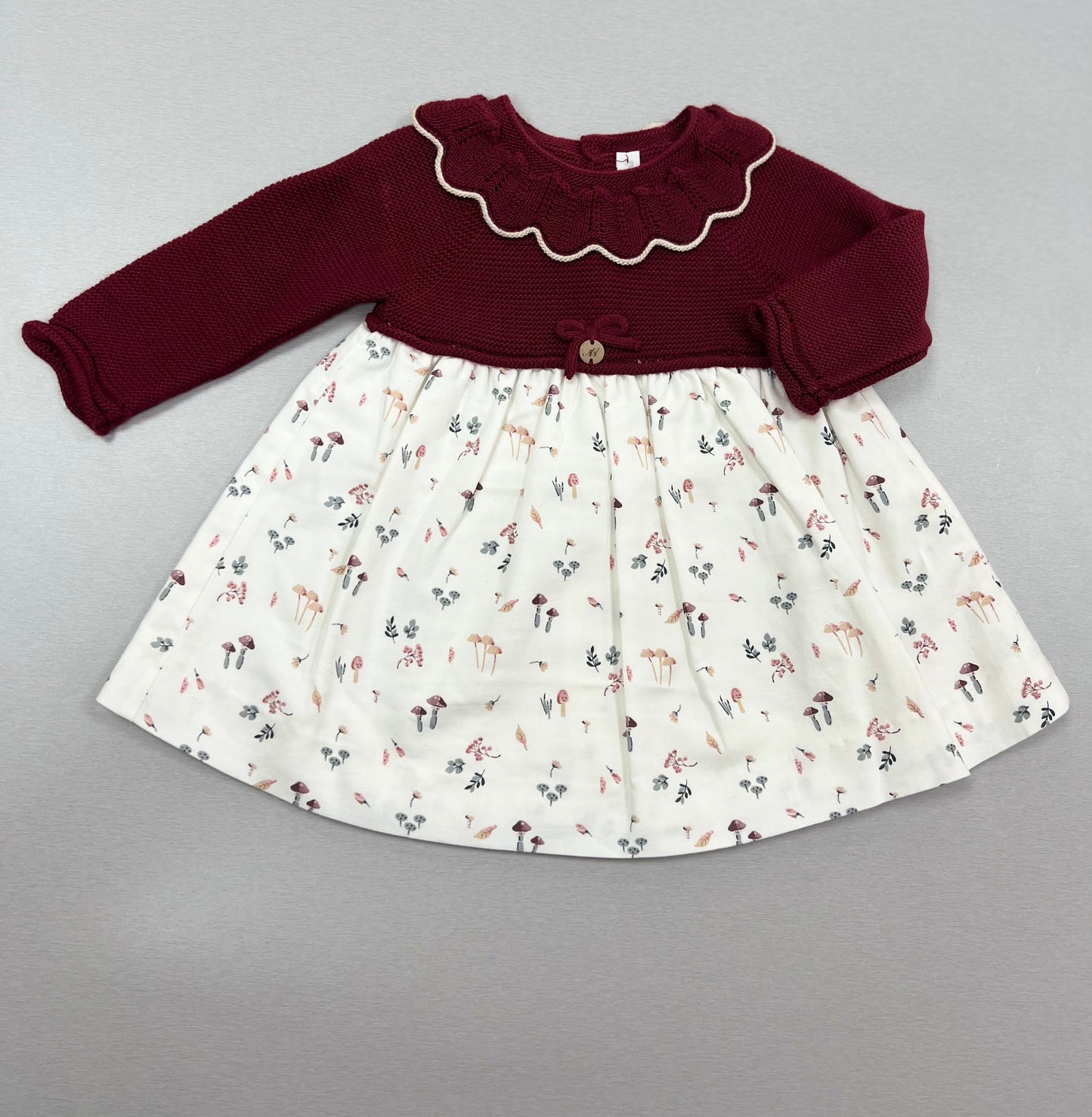 Burgundy & ivory cotton knit Baby dress