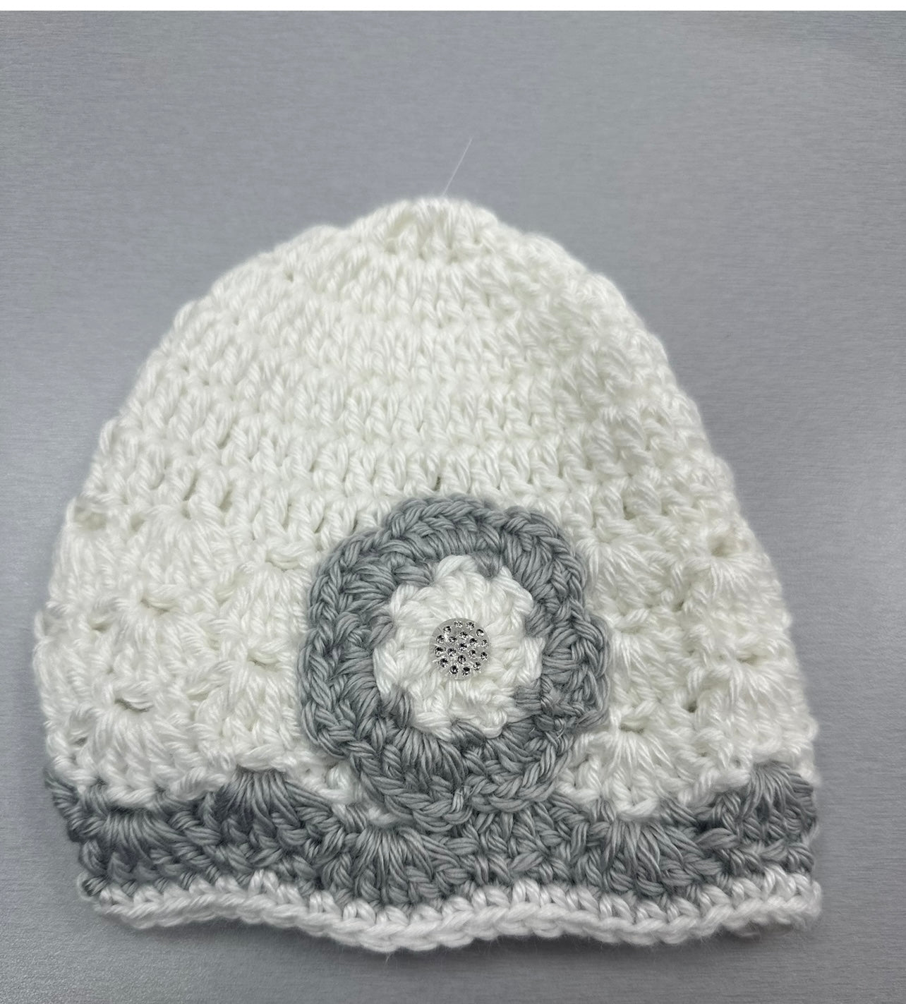 Baby Girls Hand crochet sweater w/hat grey and white