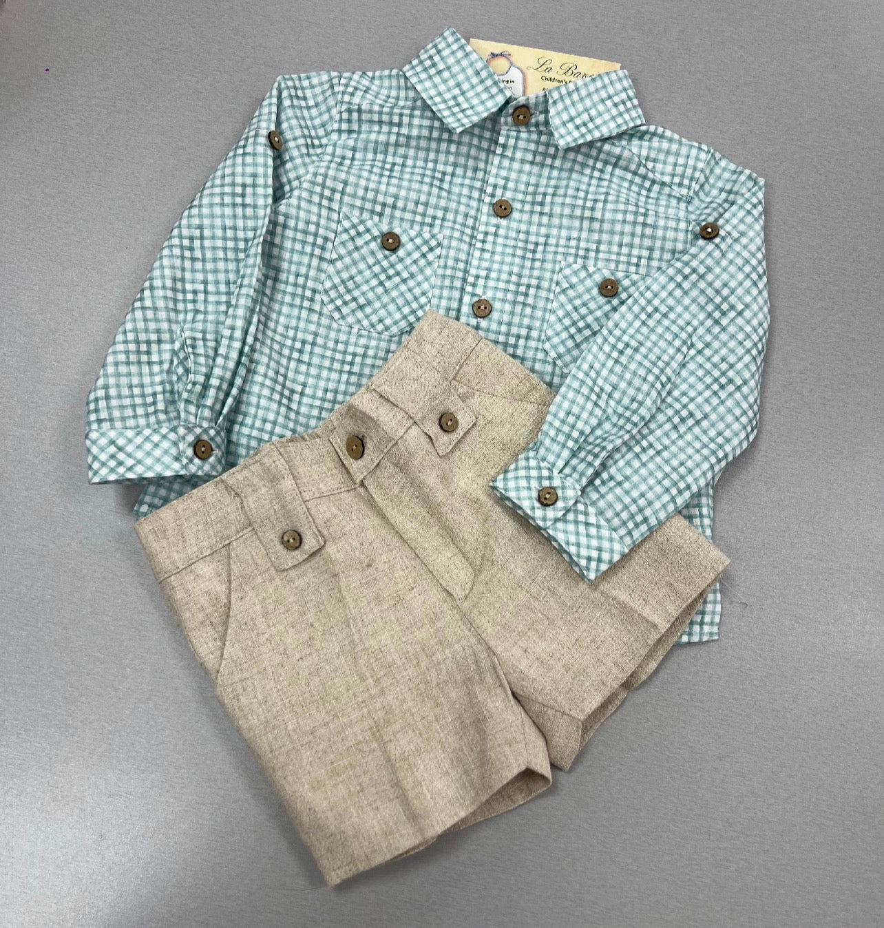 Boys' Mint Gingham Shirt & Shorts Set
