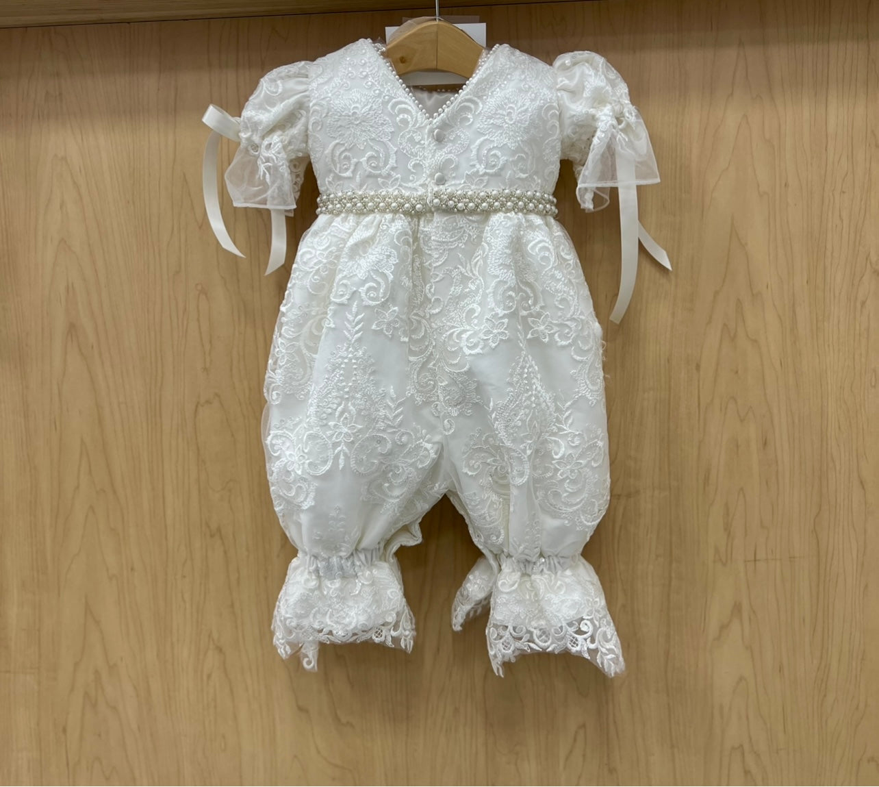 Rosie christening jumper with detachable lace skirt