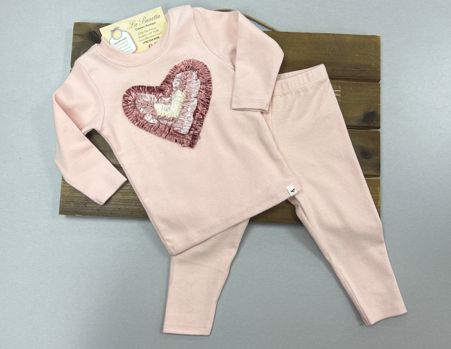 Oh baby! velvet multi heart blush LS ruffle bottom 2pc pants set