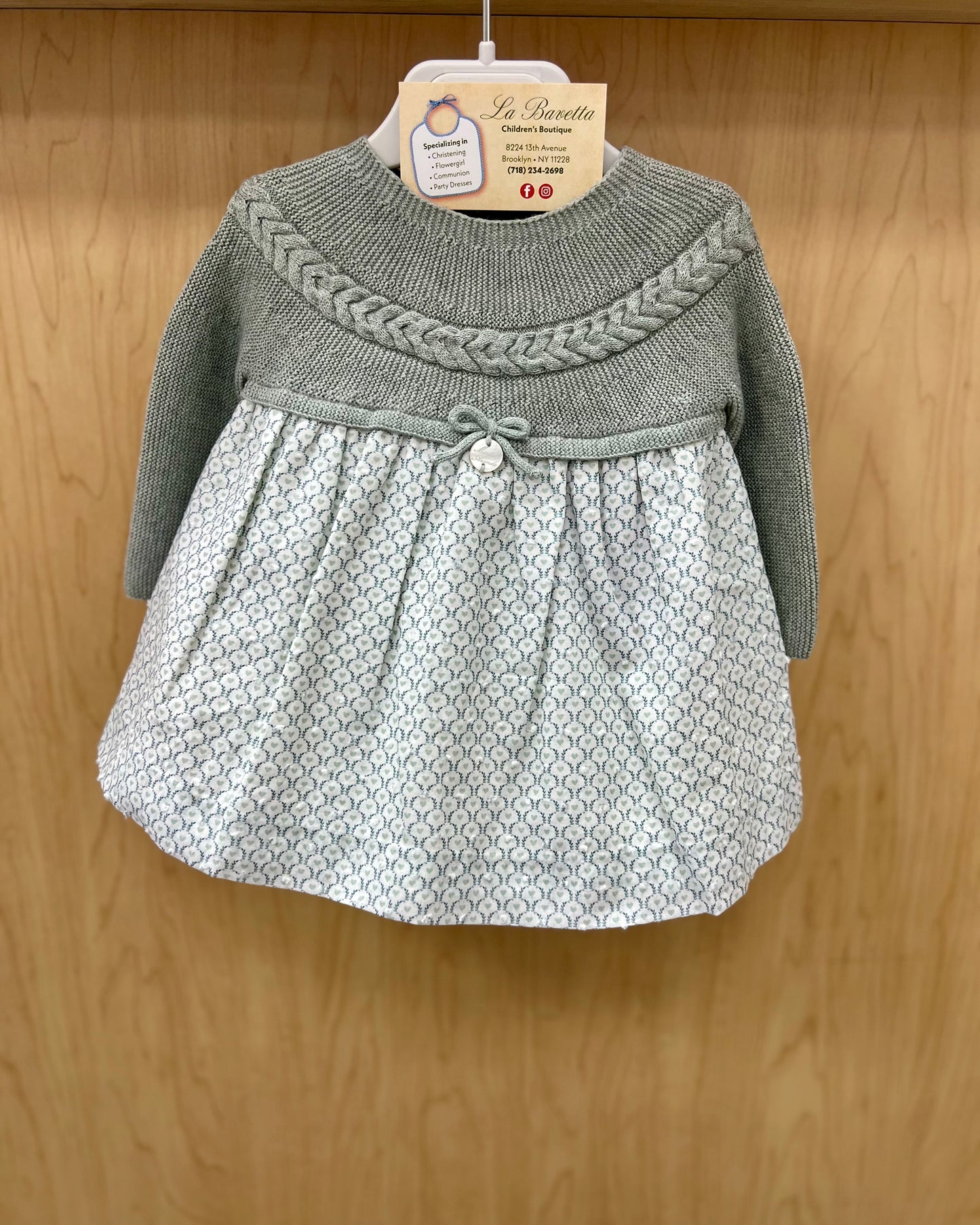 Baby Girls sage Green cotton knit dress 047-30244