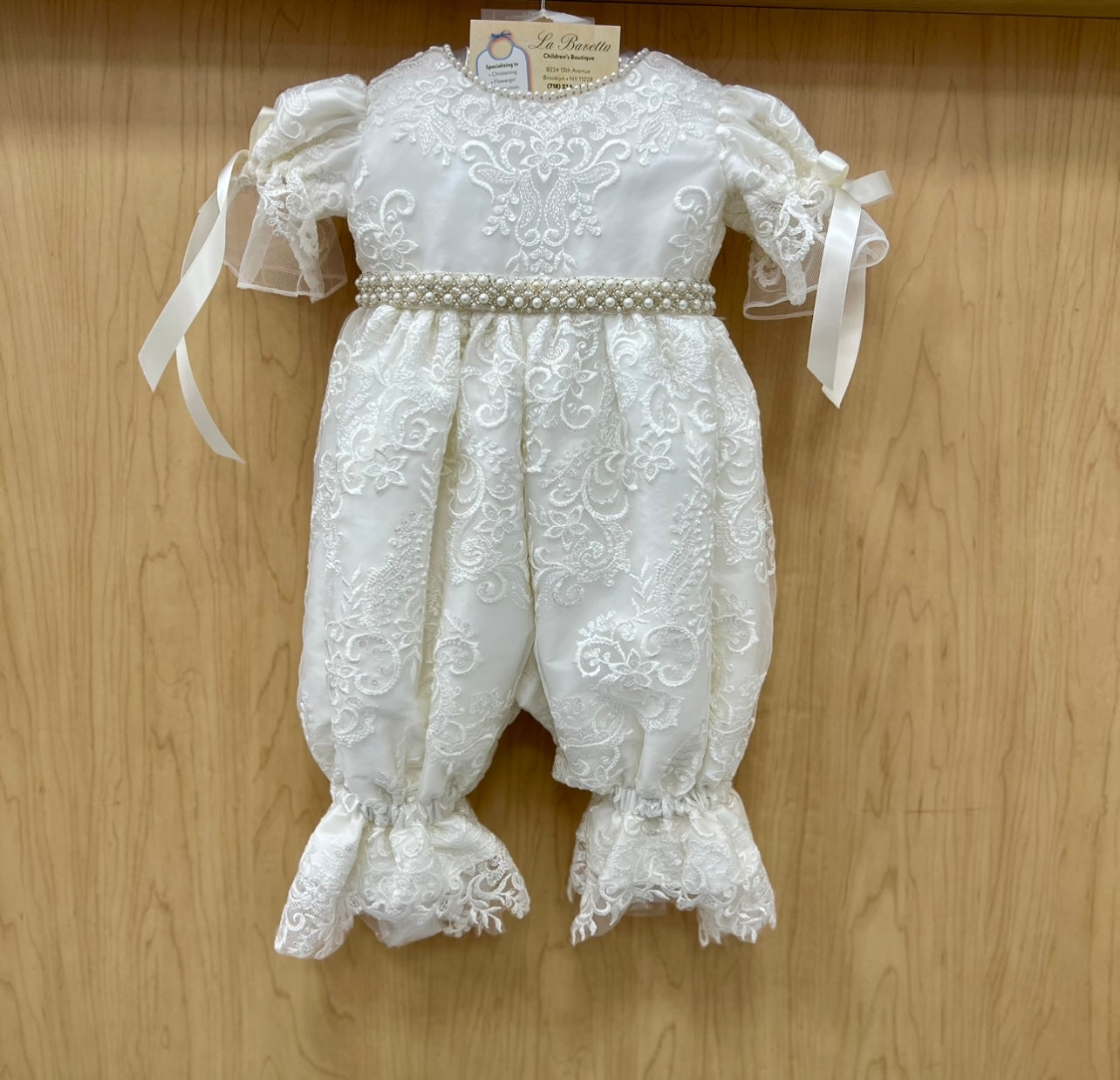 Rosie christening jumper with detachable lace skirt