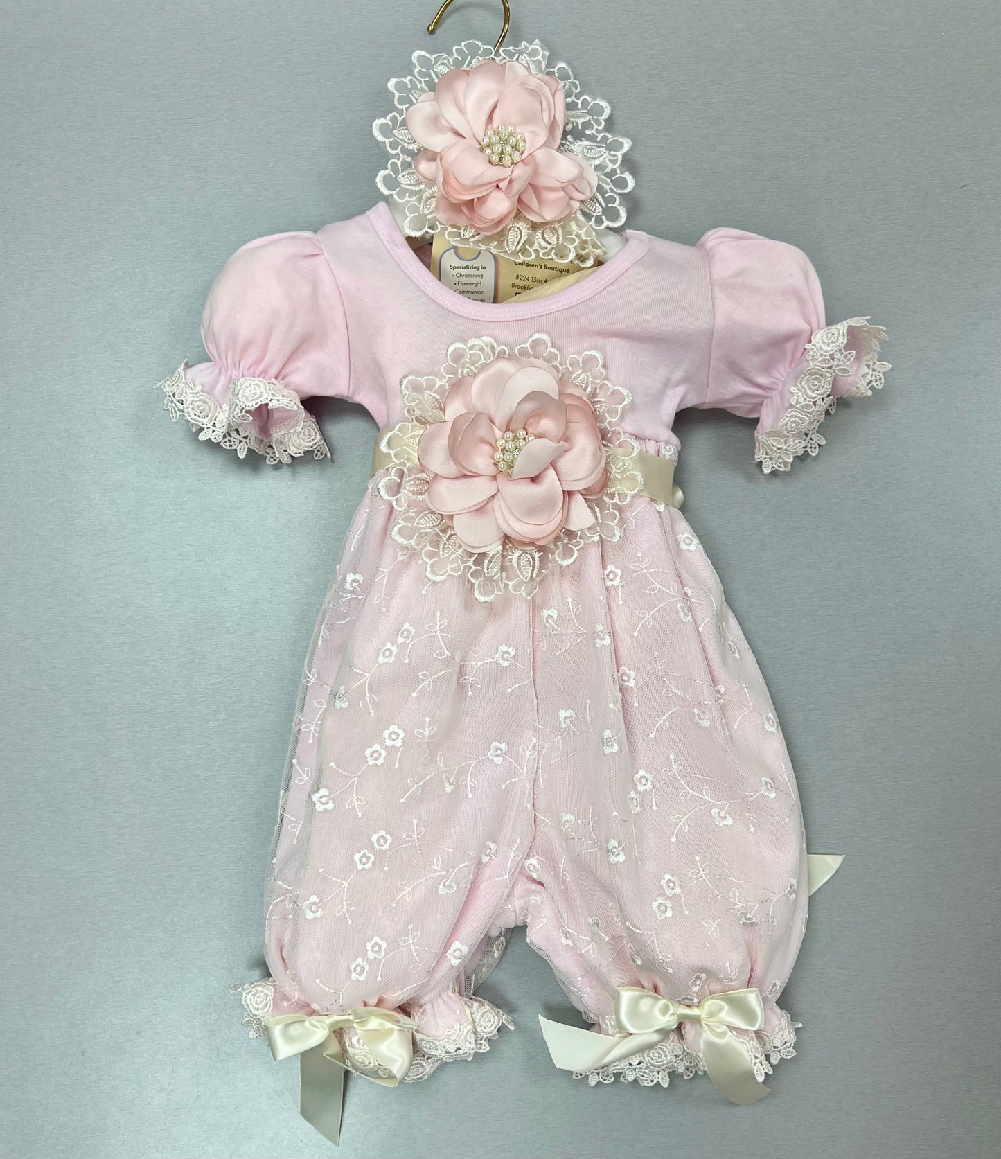 Baby Girl Lace Romper & Headband Set – Pink