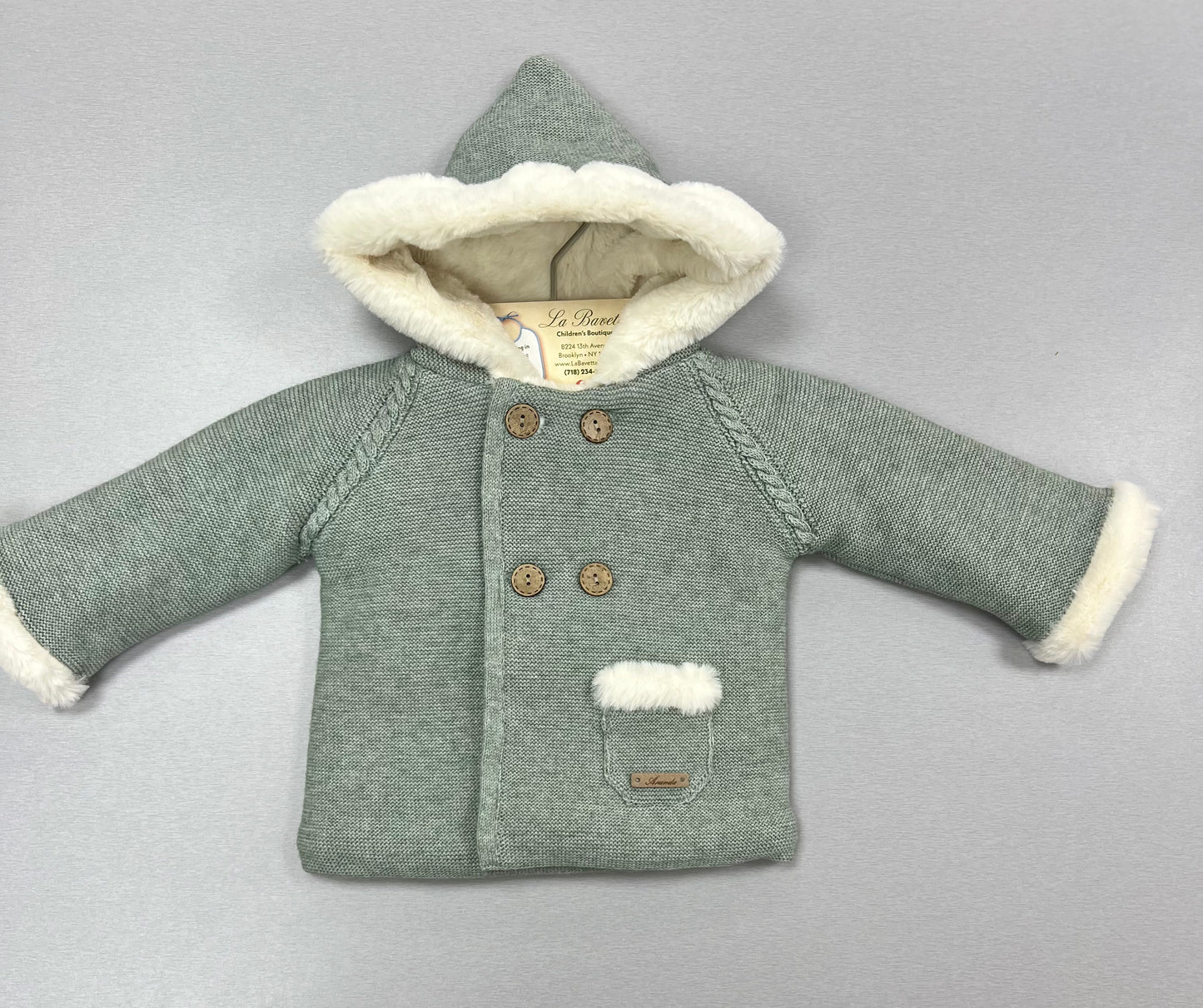 Hooded Baby Jacket with Faux Fur Trim
