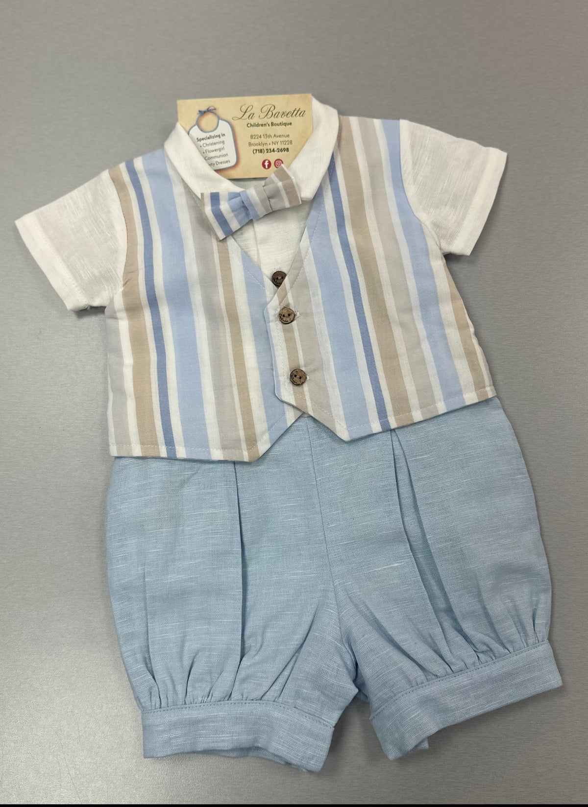 Baby Blue & Tan striped linen cotton Romber DBV241510