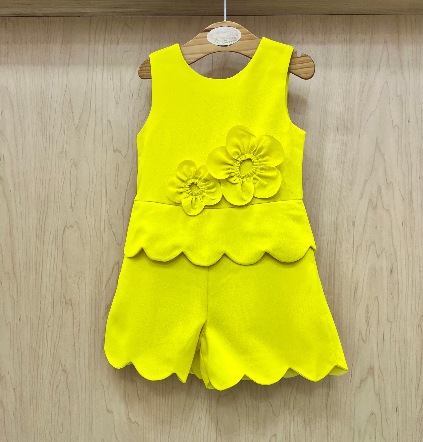 Girls shorts Crepe Yellow Jumpsuit with 3D Flower