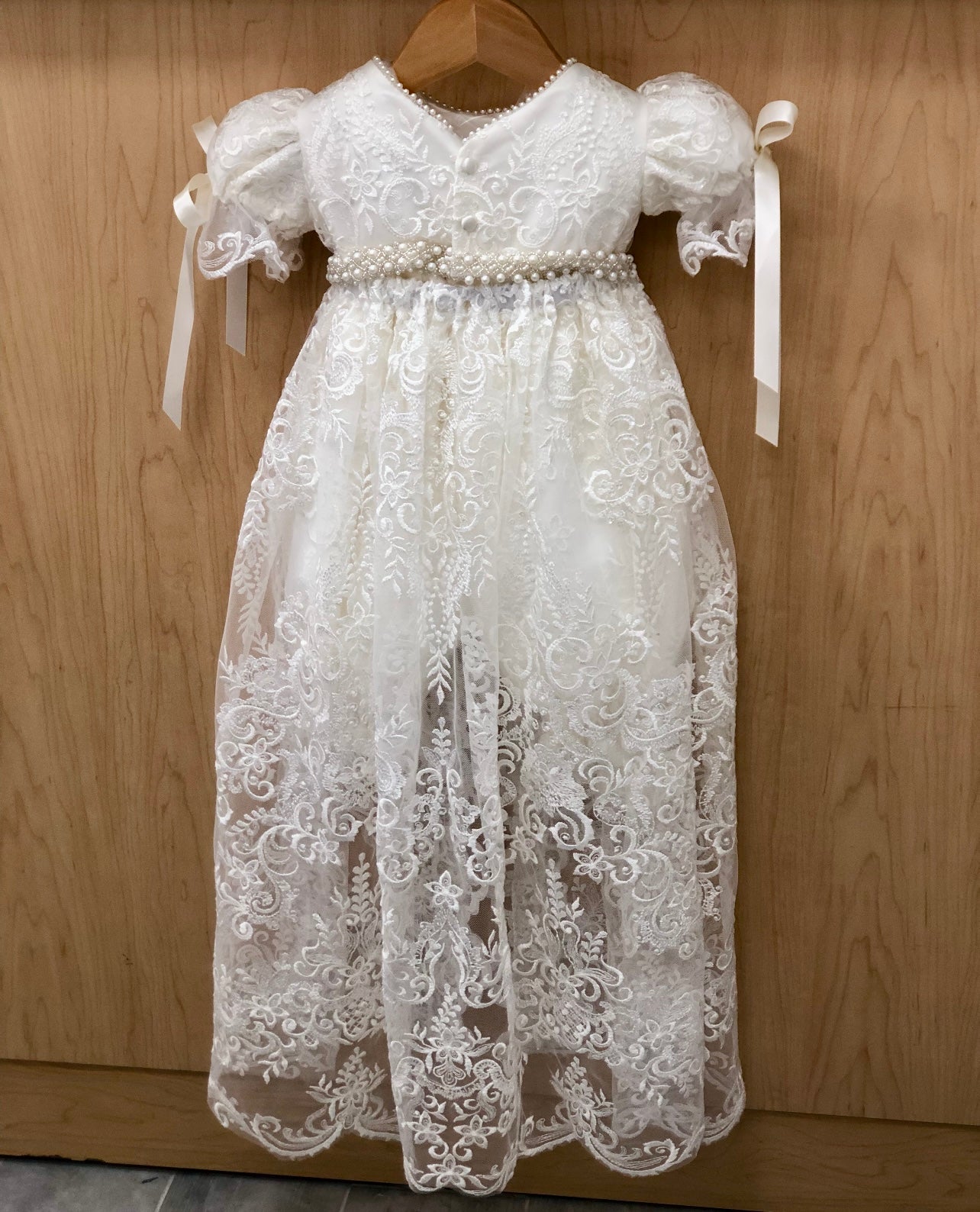 Rosie christening jumper with detachable lace skirt