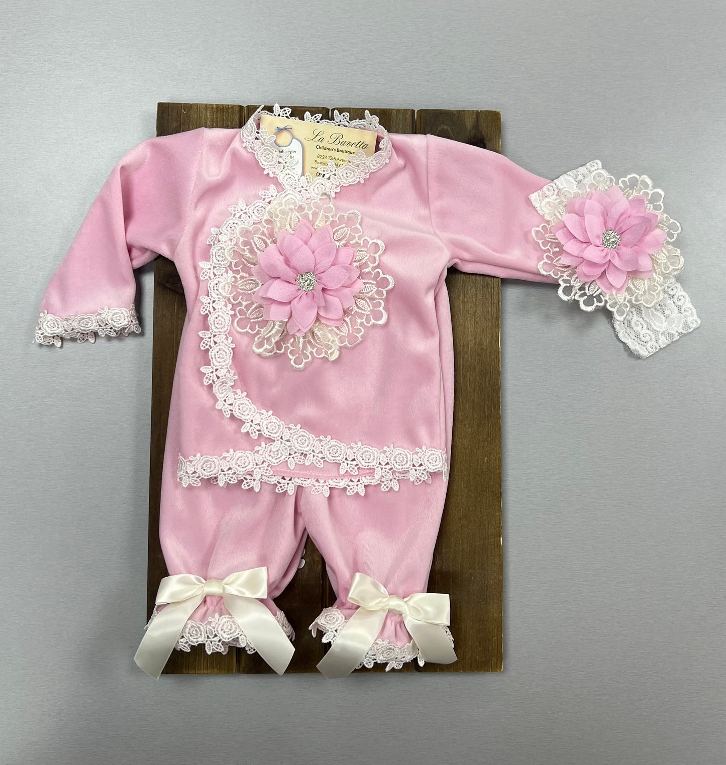 Kim pink velour 2pc pants set with headband Katie Rose