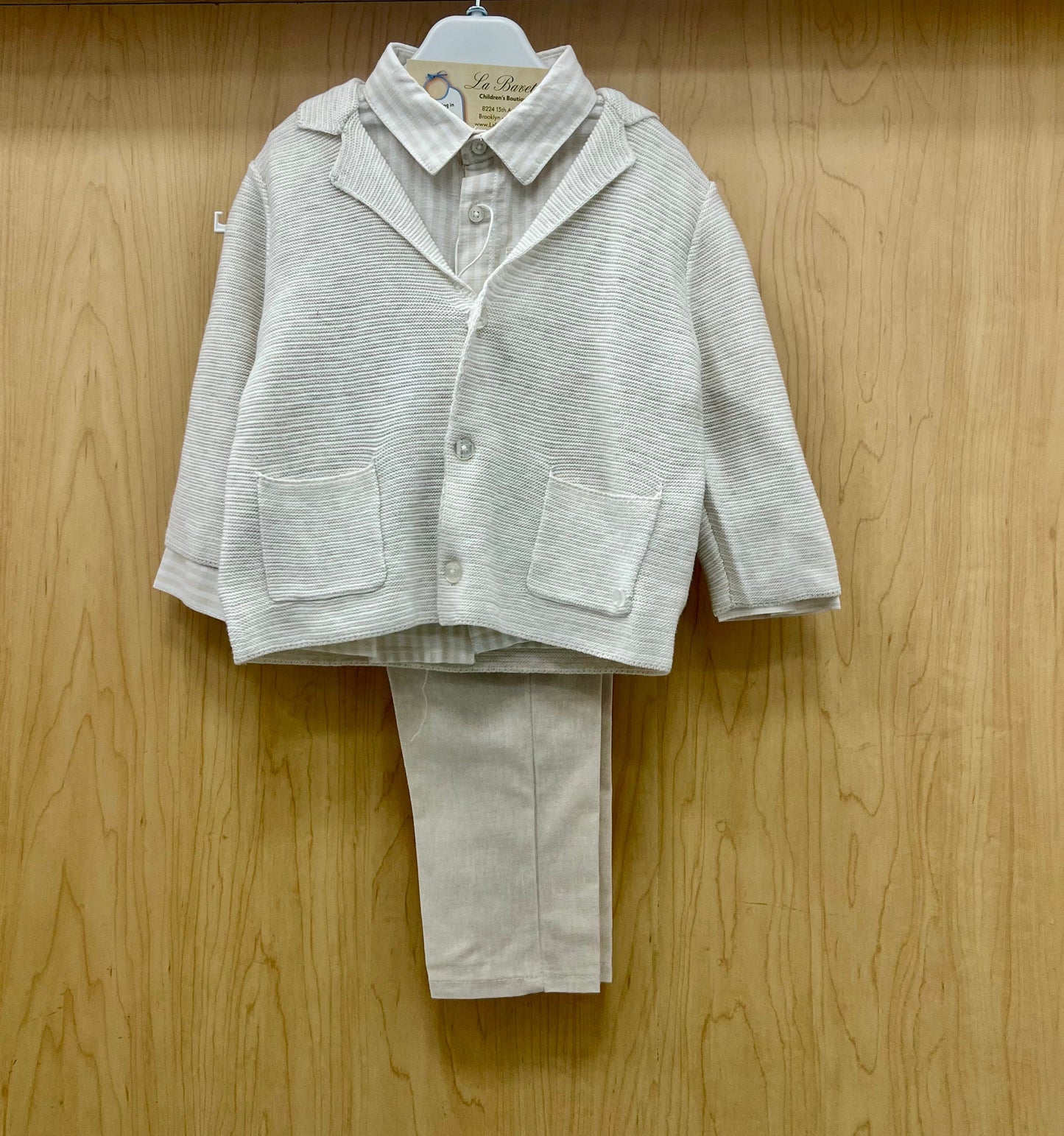 Boys 3-Piece Linen Suit Set – sweater Jacket, Shirt & Pants