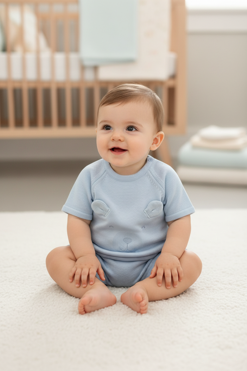 Baby Blue Knit Bear Two-Piece Set