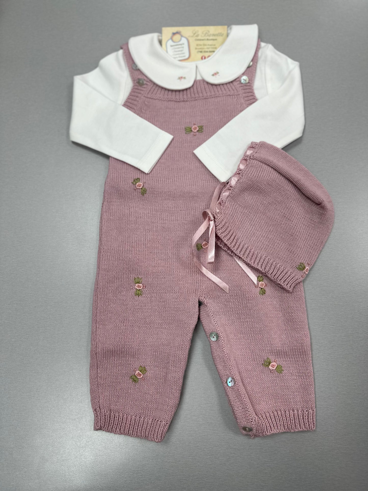 Rococa - Embroidered Mauve Knit Romper Gift Set