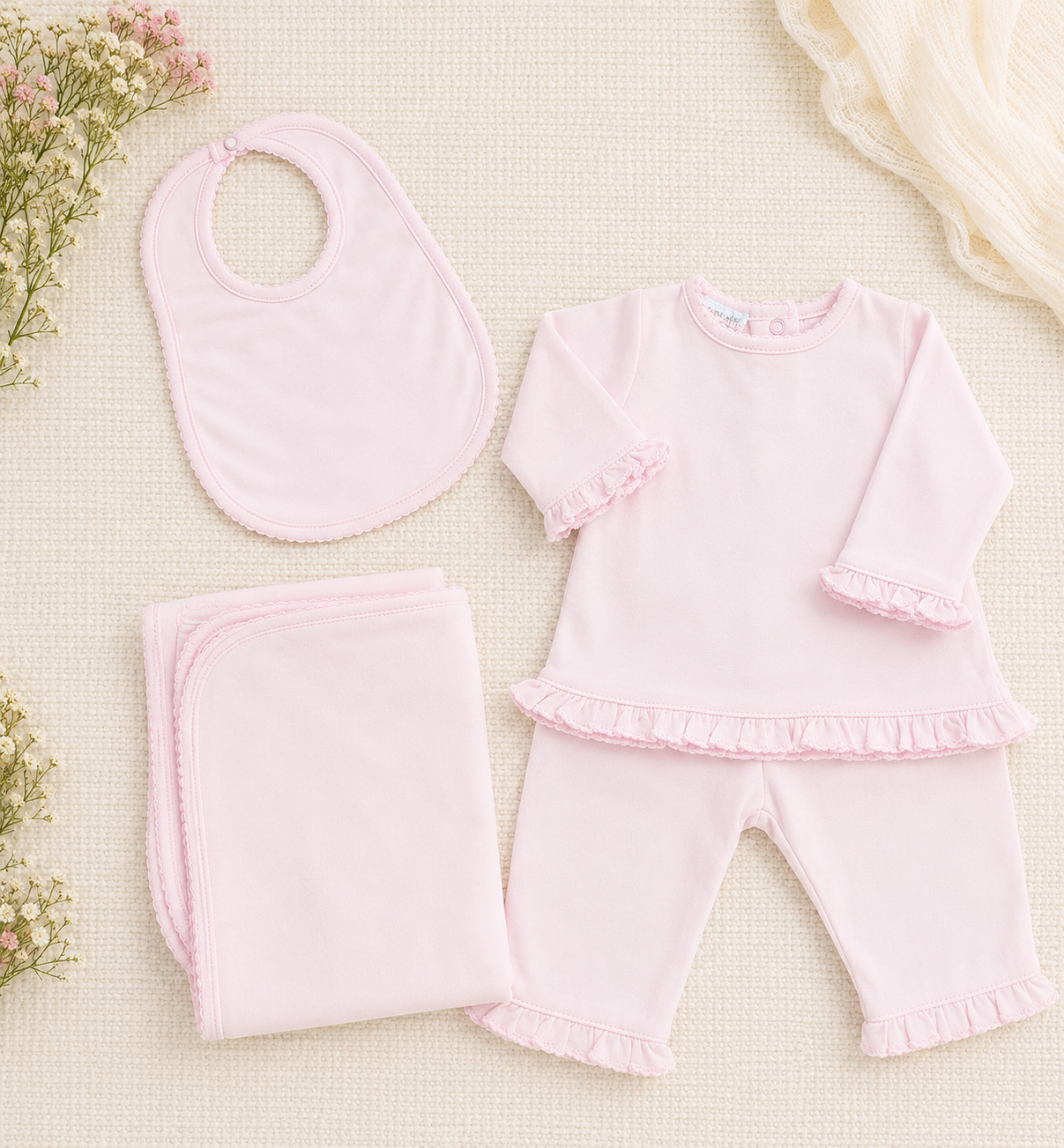 Baby Girl Pink Ruffle 4-Piece Take-Home Set