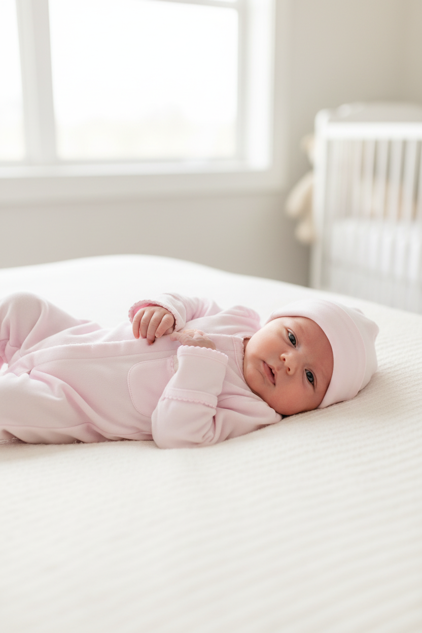 Baby Girl Pink cotton 3-Piece Take-Home Set with Bow Pocket