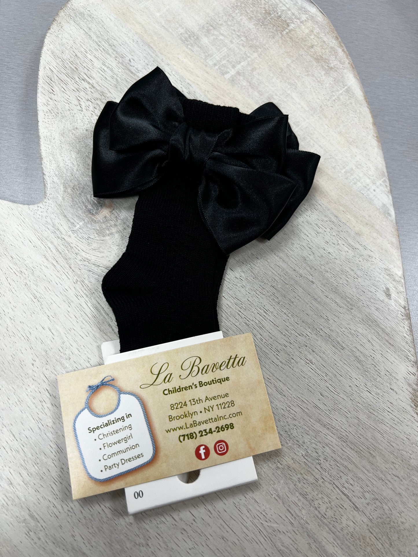 1104M Black Knee high socks with Side Bow