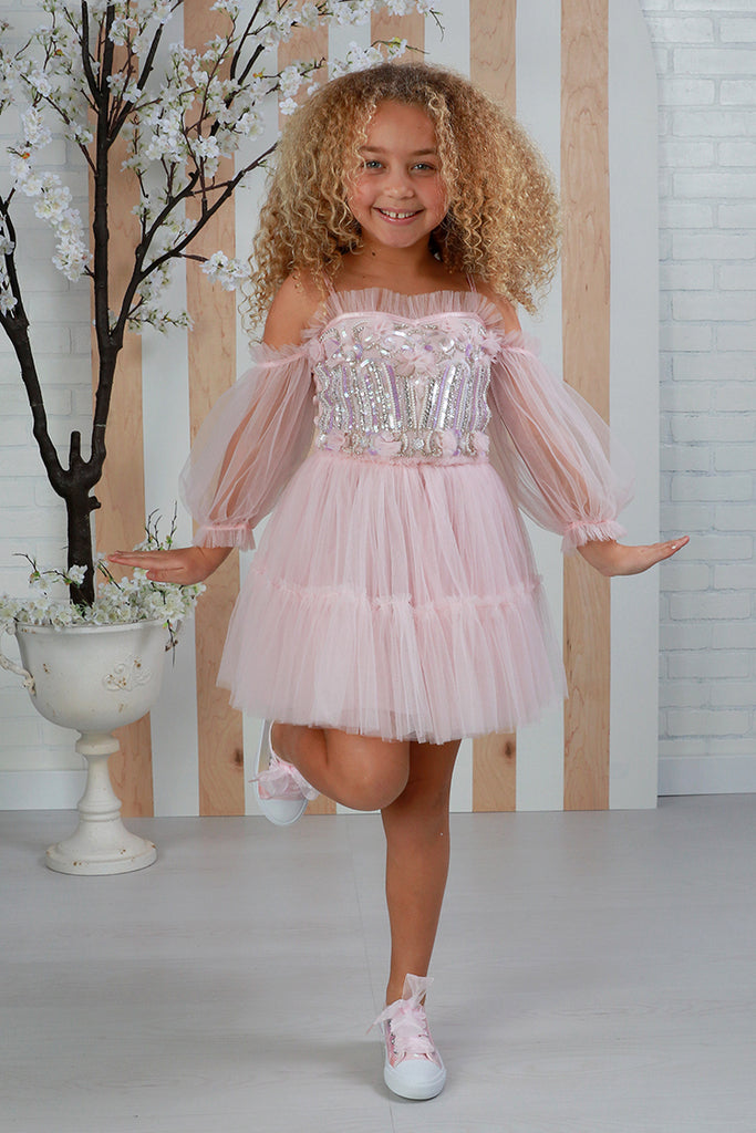 Dyanna Girls Pink Embellished Dress