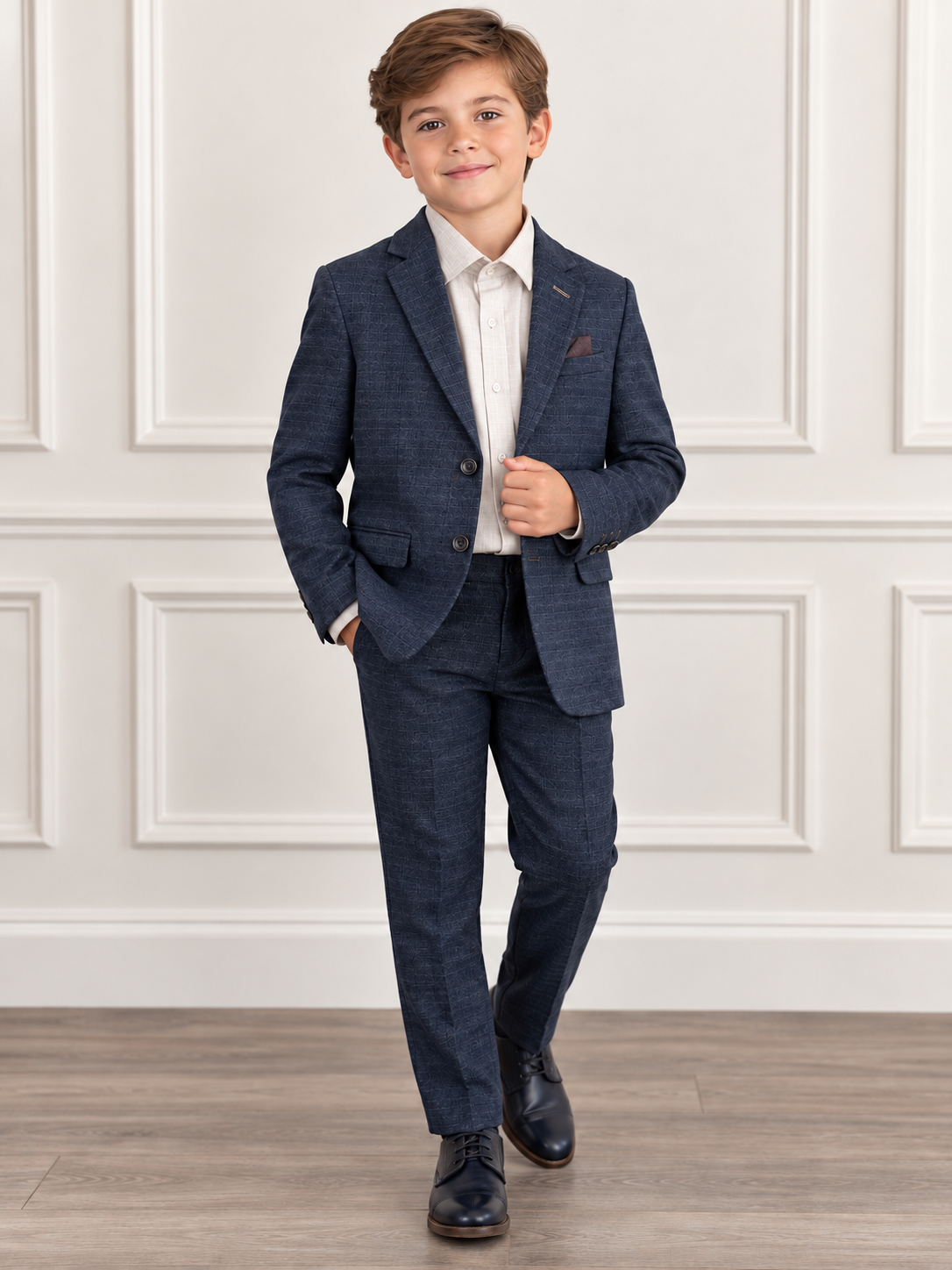 Boys Navy Grey Blue Plaid Two-Piece Suit | Special Occasion