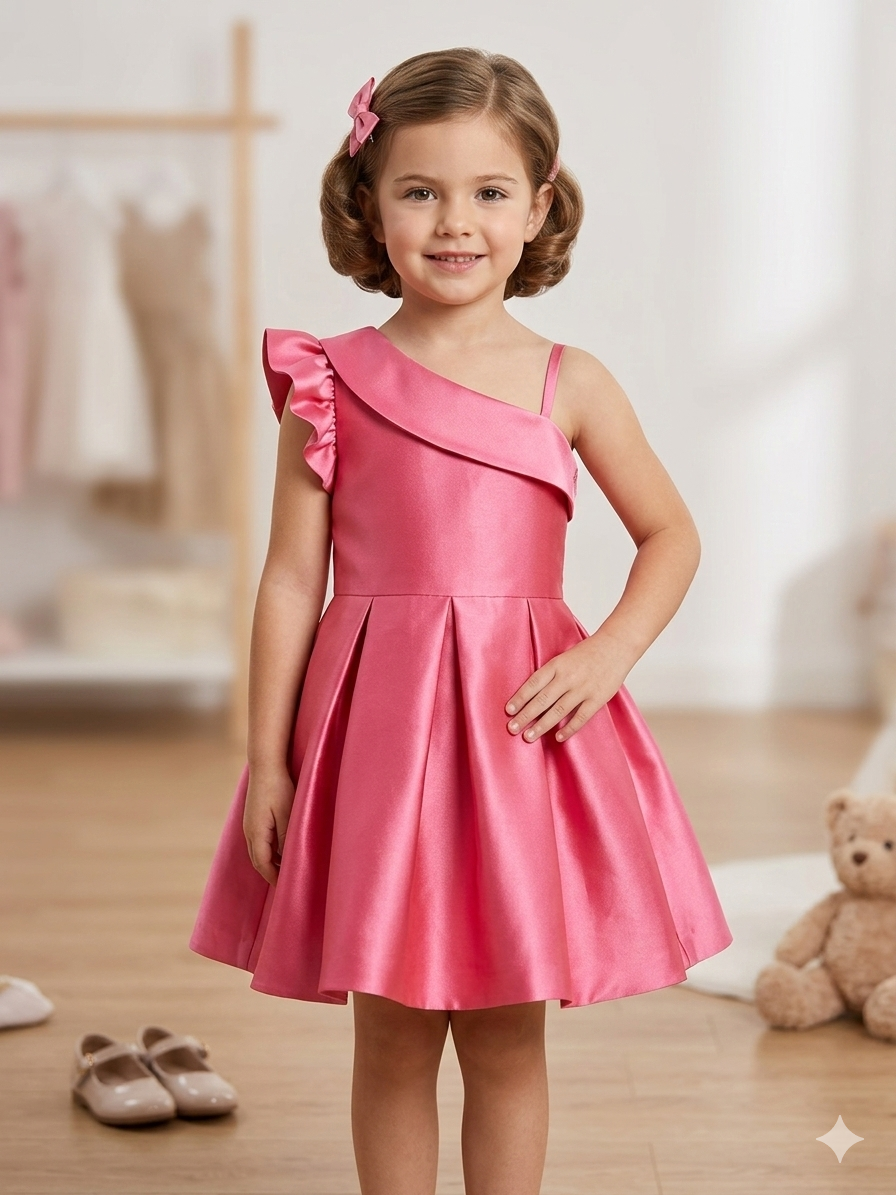 Pink Asymmetric Ruffle Dress