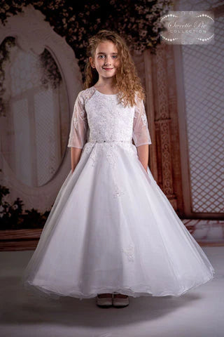 lace first holy communion dresses White 3/4 sheer lace sleeves communion Dress by sweetie Pie 8.5