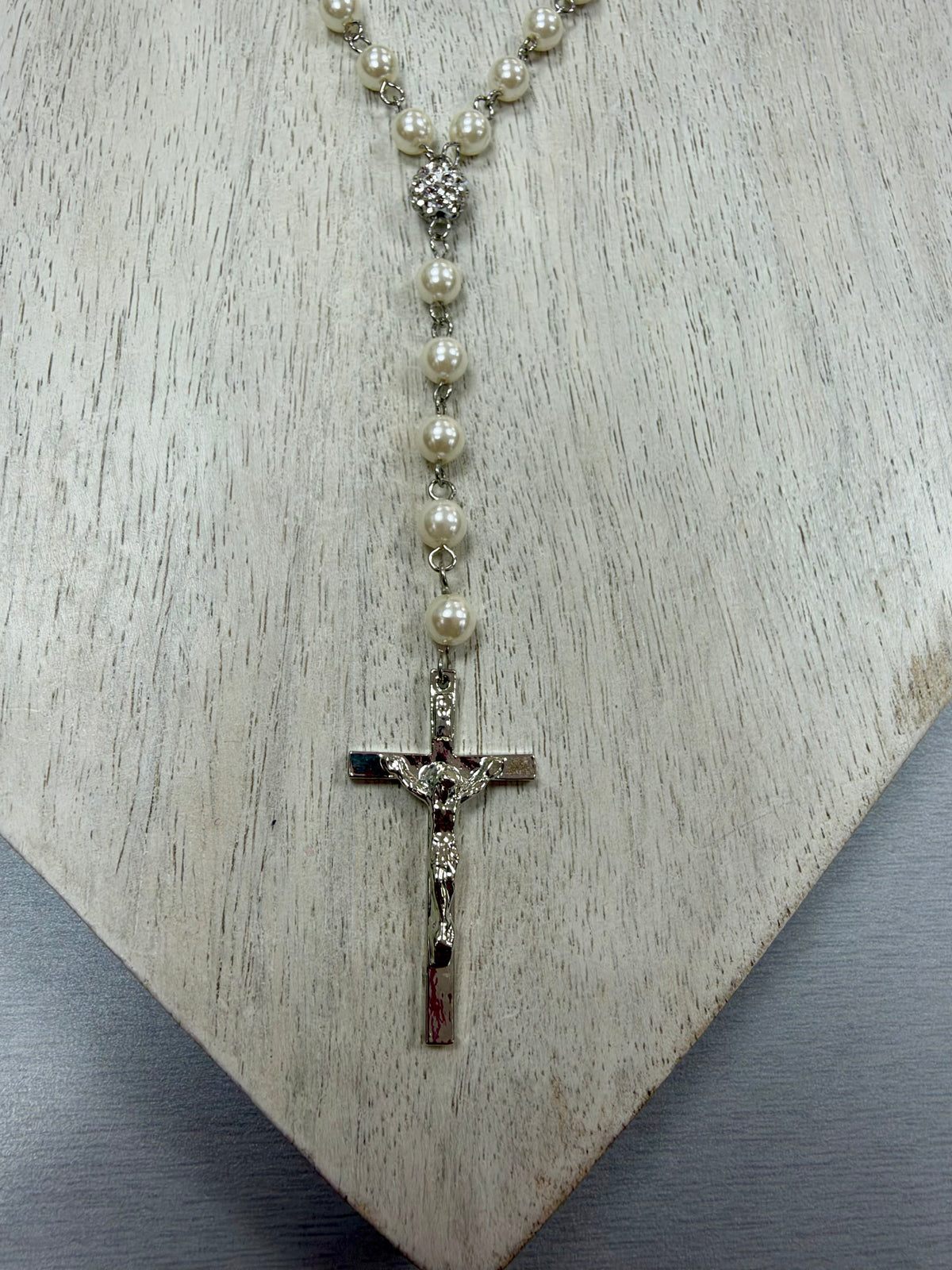 Ivory Pearl-Look Rosary with Silver-Tone Crucifix