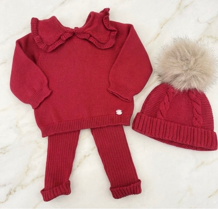 Baby Red Ruffle - Collar Knit Outfit