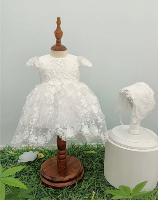 Princess Daliana Off white Flutter Sleeve Christening Baptism dress