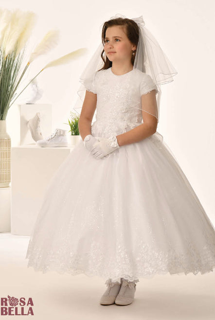first communion dress short Vintage Lace Princess Flower Girls Dress Short Sleeve First Communion Dresses For Girls Beige / 10