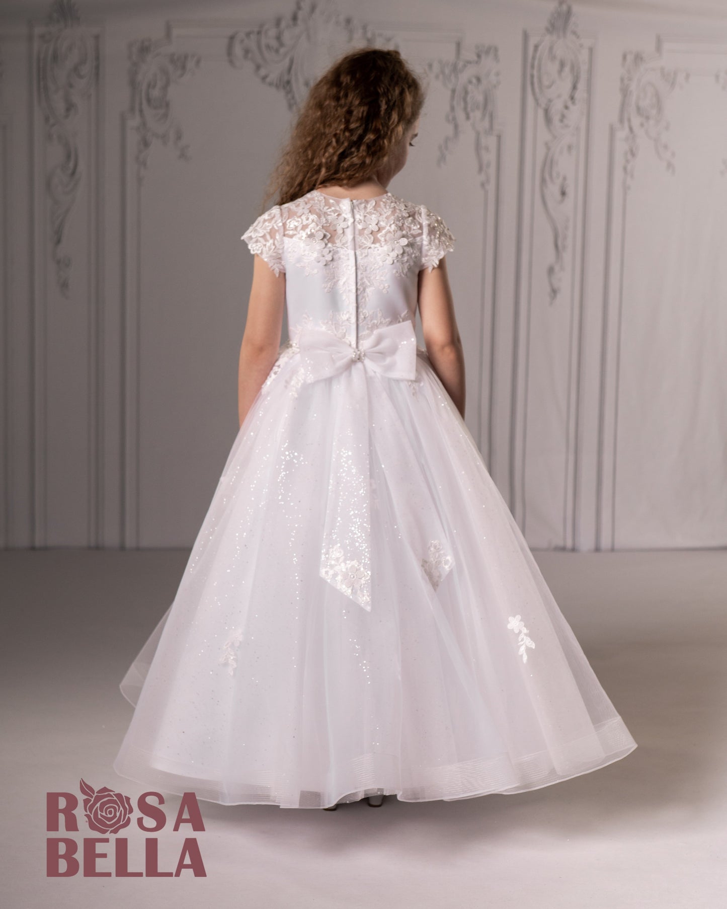 Rosabella tulle Sweetie pie communion dress with embroidery details and cap sleeve back