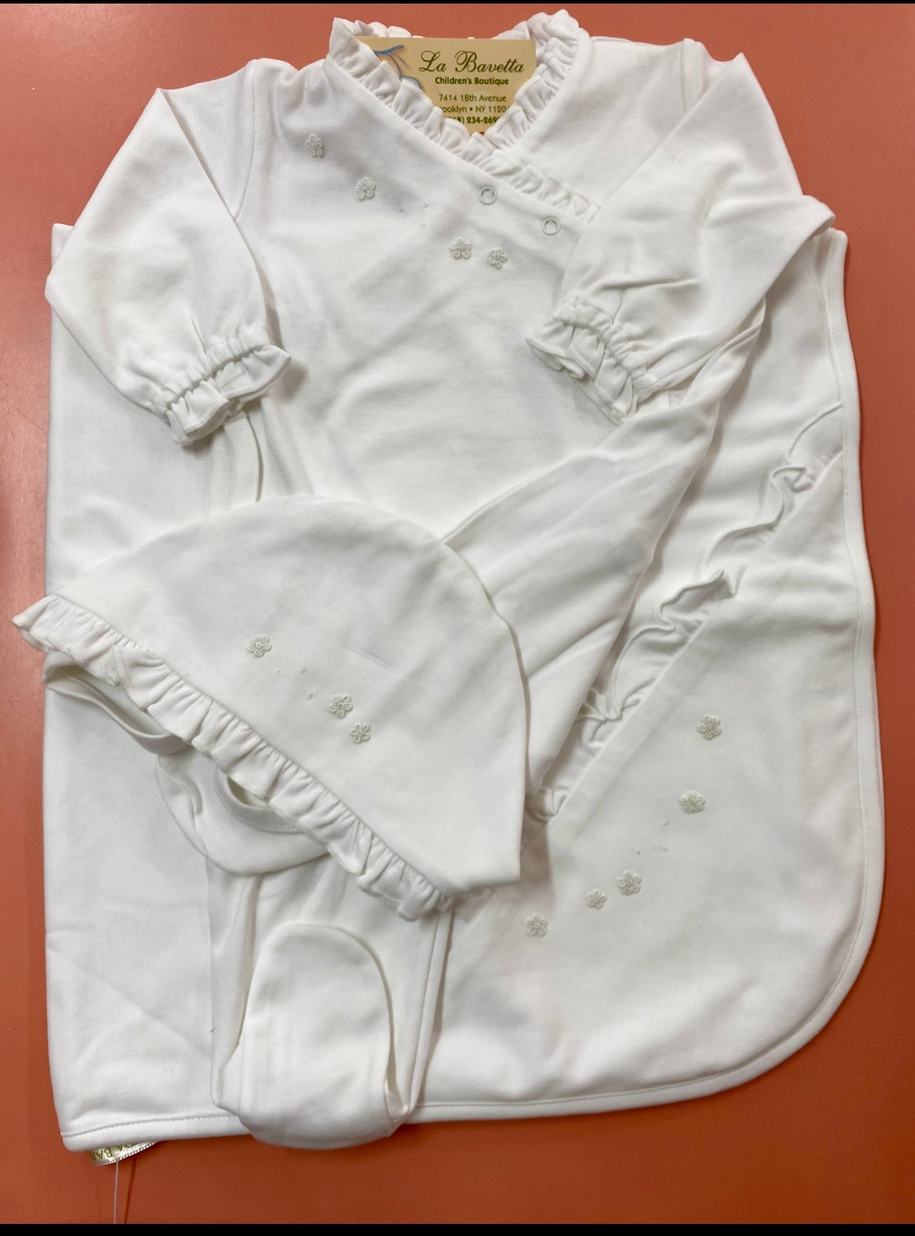 White Pima Cotton Baby Take-Home Set Hat & Blanket