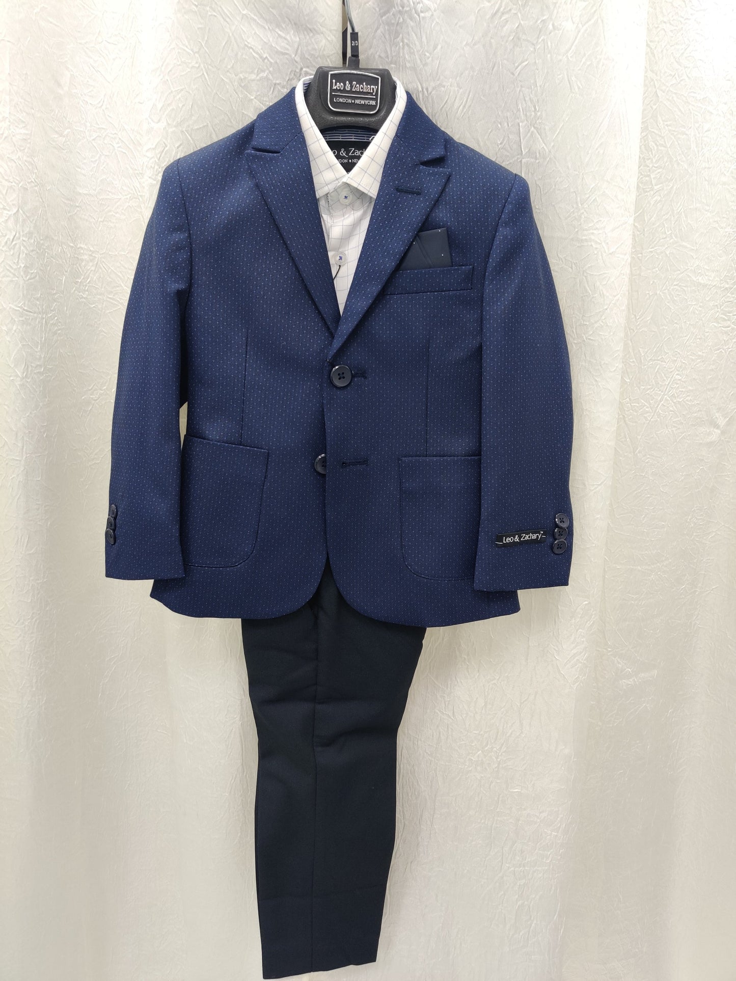 Leo & Zachary BLZ498 Navy Blue Dot Boys 3pc suit