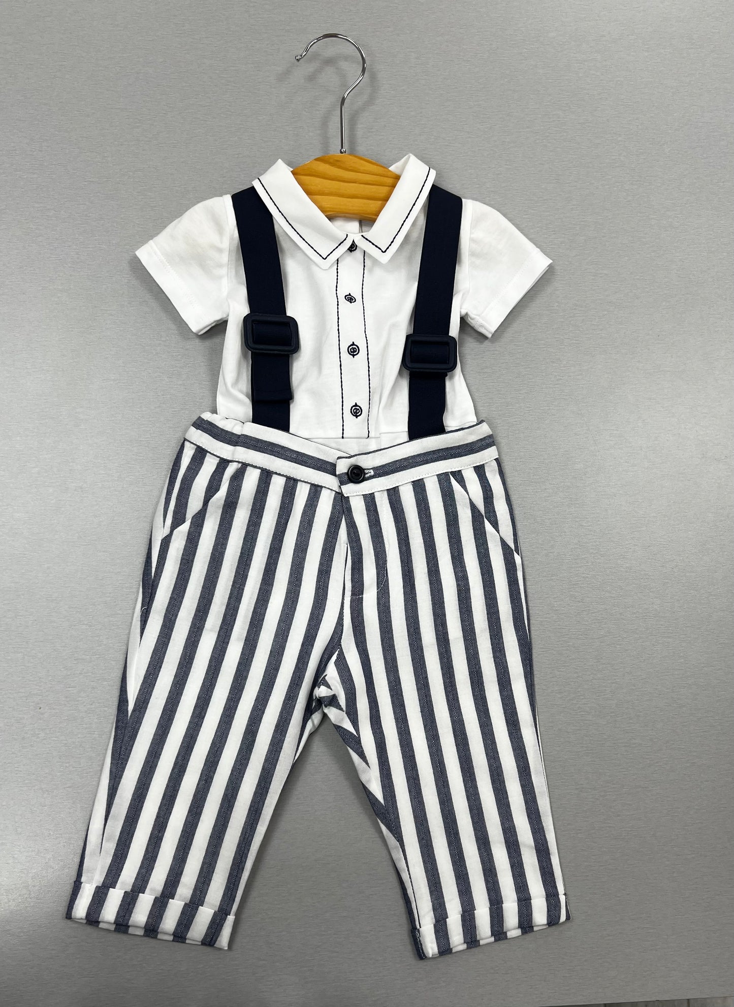 Boys Classic Formal Outfit Navy Blue and White Stripes