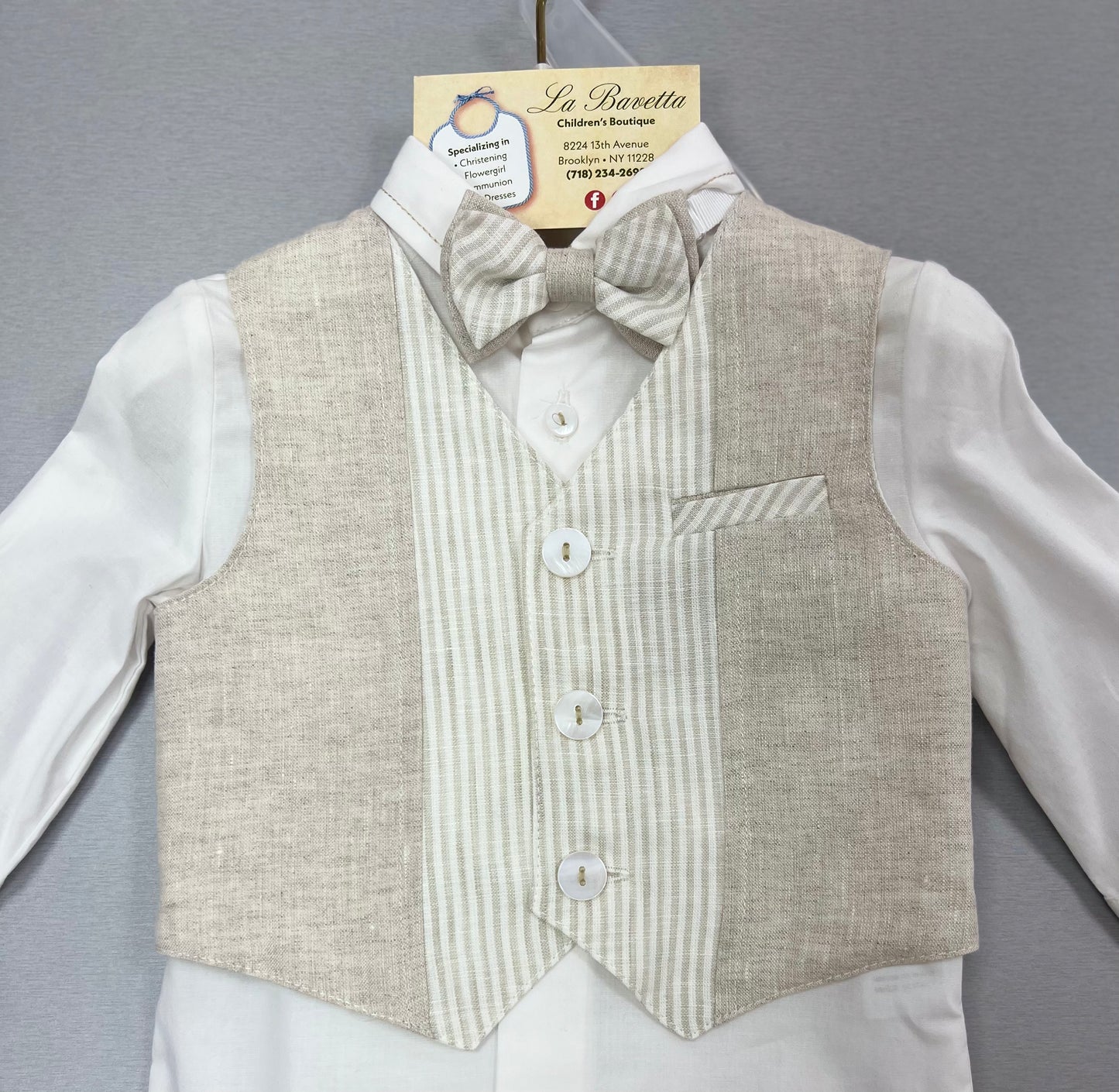 Bimbalo Boys 4 Piece Beige Linen Pants and Vest Outfit 6090