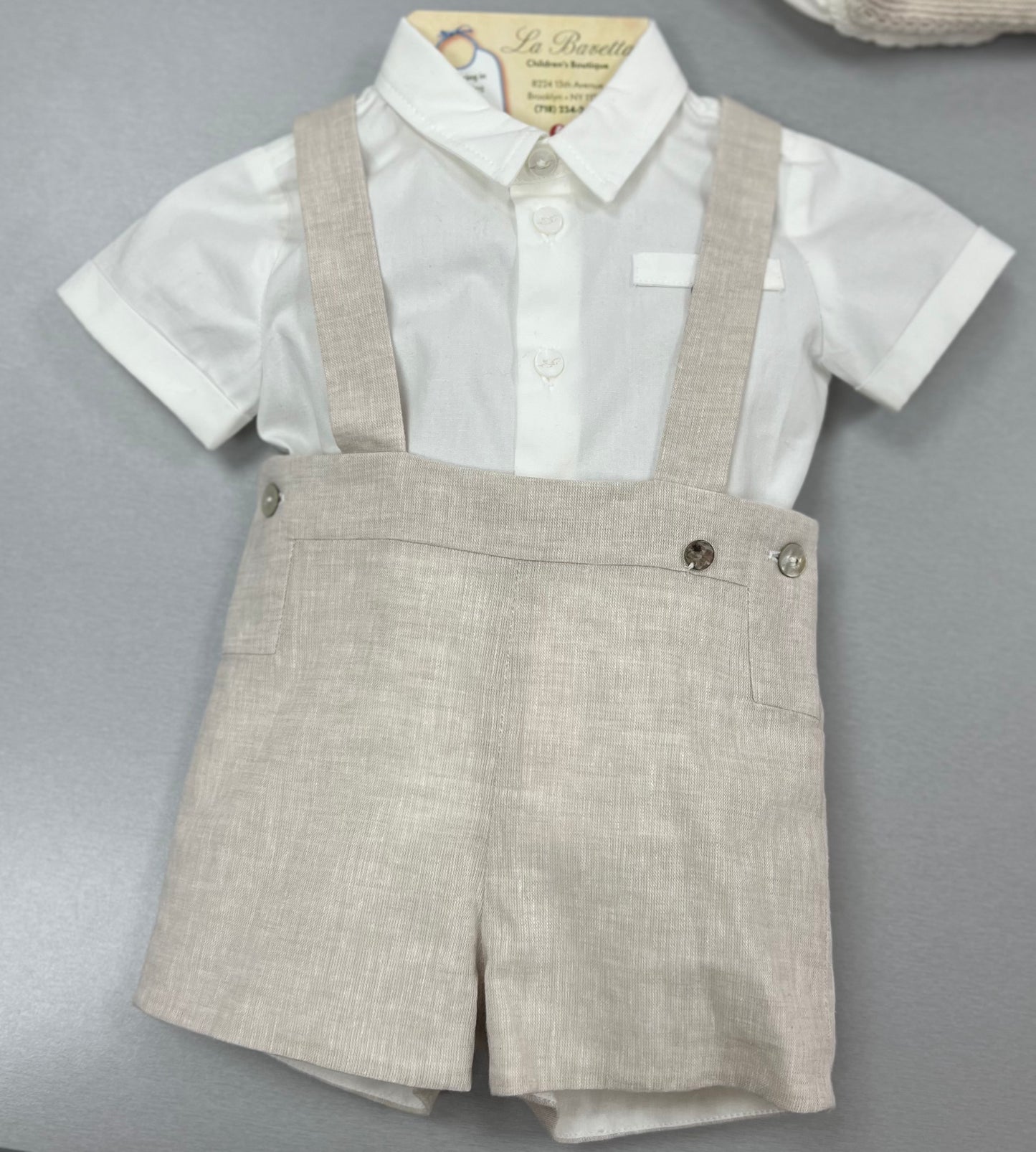 Little Gentleman Linen Romper Set - Beige
