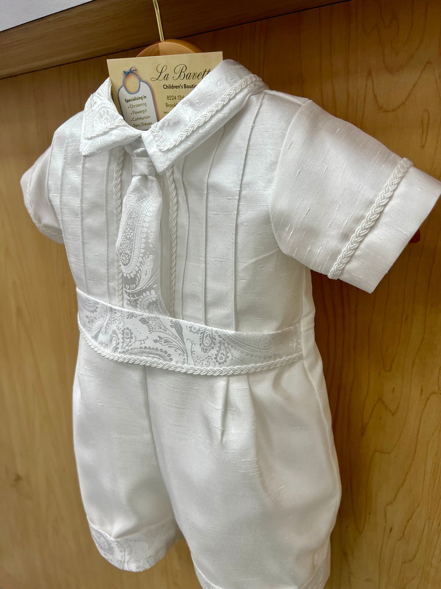 Boys Christening Romper Set with Paisley Cap