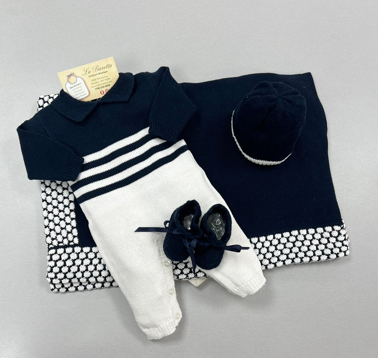 Navy & White Baby Knit 4-Piece Take-Home Set