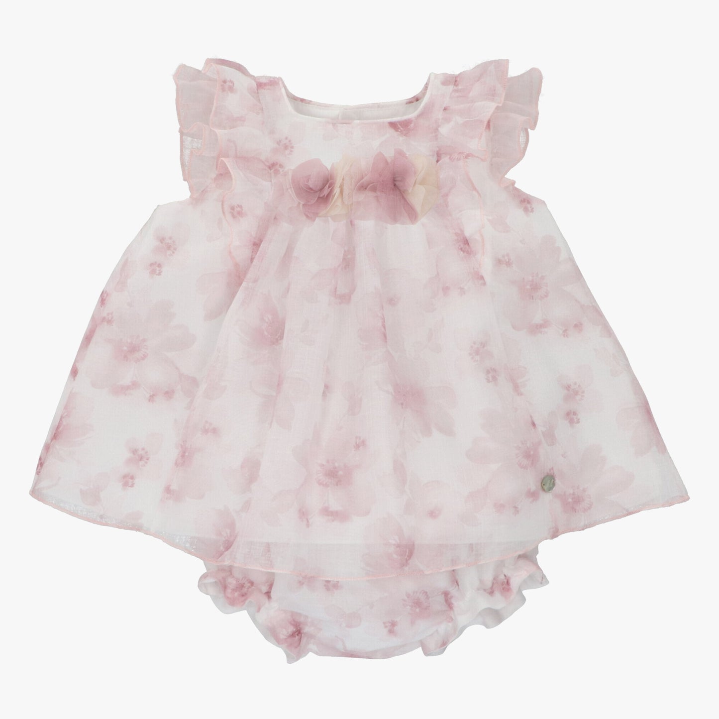 046-20166 organza flowery pink dress with matching panties