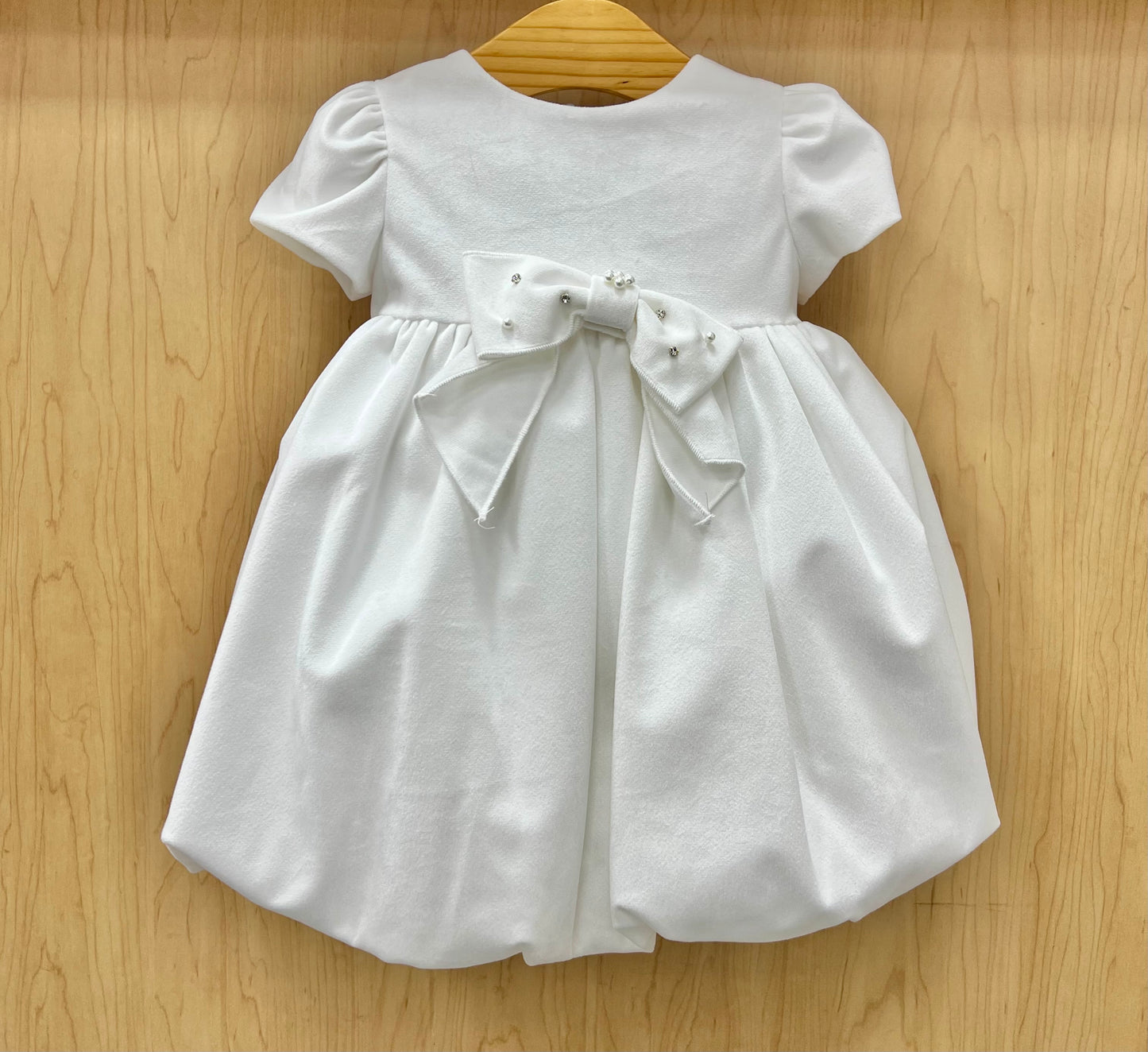 Bimbalo Pearly White Velour Bow Dress