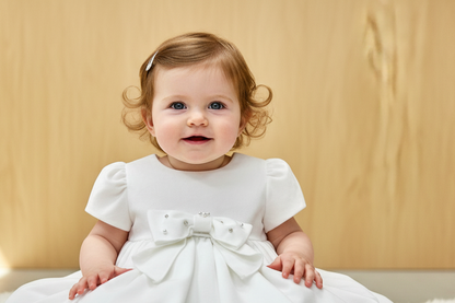 Bimbalo Pearly White Velour Bow Dress
