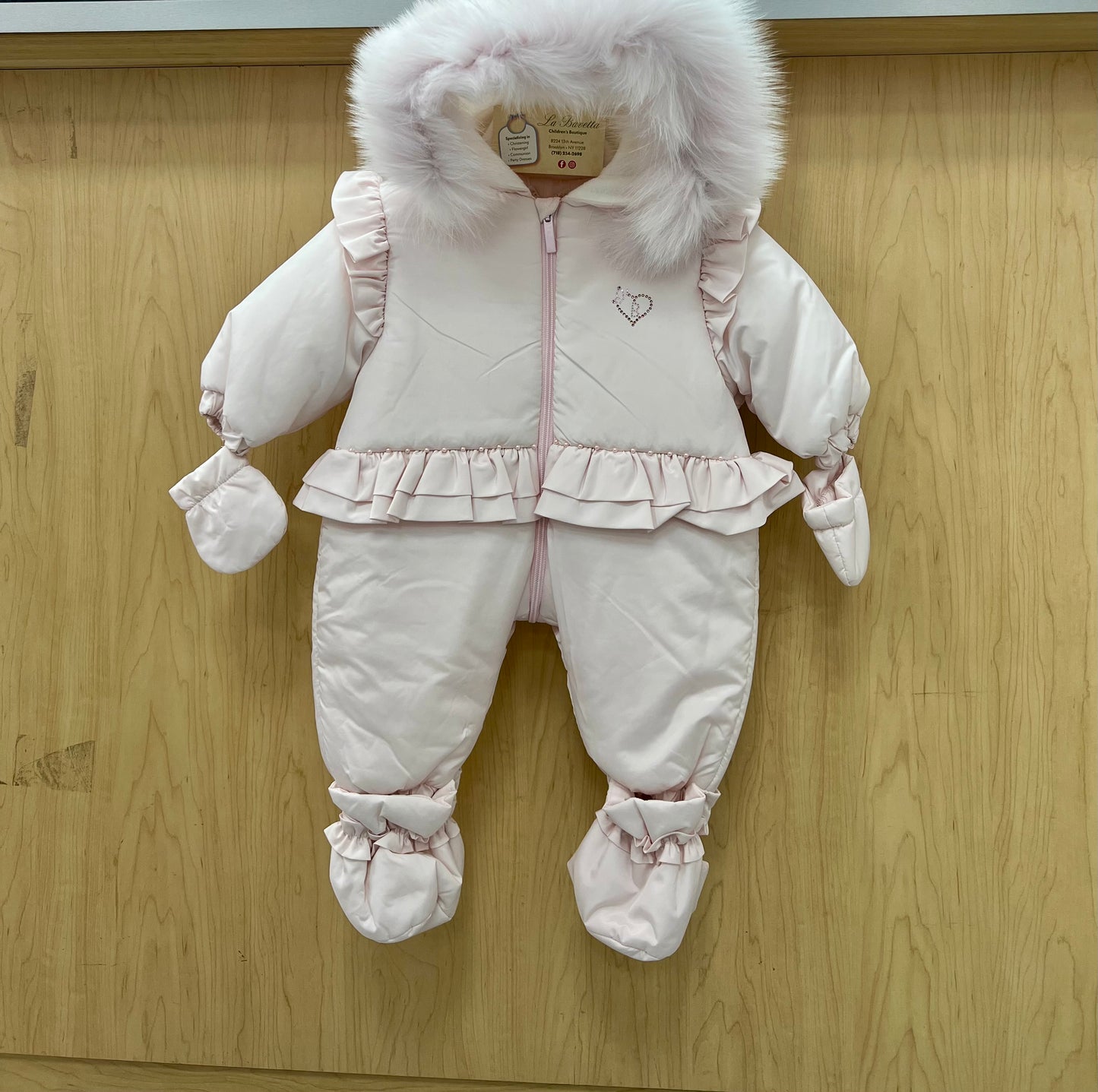 Pink Snow Suit with Removable Fur Made in Italy